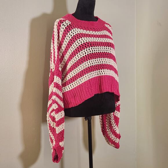 POL Pink and White Chenille Crocheted Sweater, Size Large - Picture 4 of 11